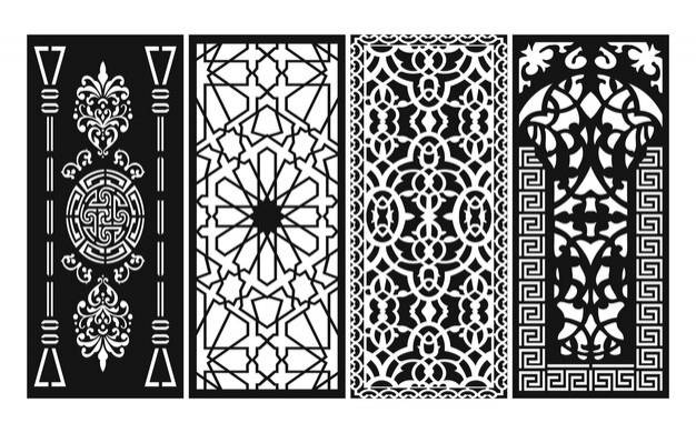 Черные узоры на белом фоне, исламские векторы с цветочными панелями для лазерной резки с чпу