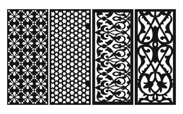 Черные узоры на белом фоне, исламские векторы с цветочными панелями для лазерной резки с чпу