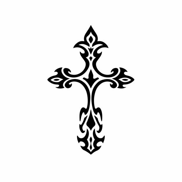 Племенной христианский крест логотип тату дизайн трафарет векторные иллюстрации