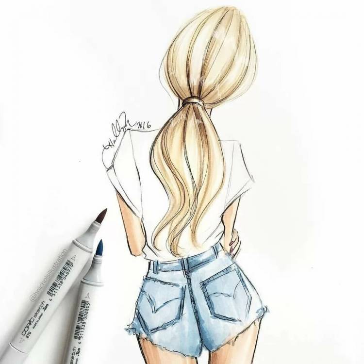 Блондинка со спины рисунок карандашом 