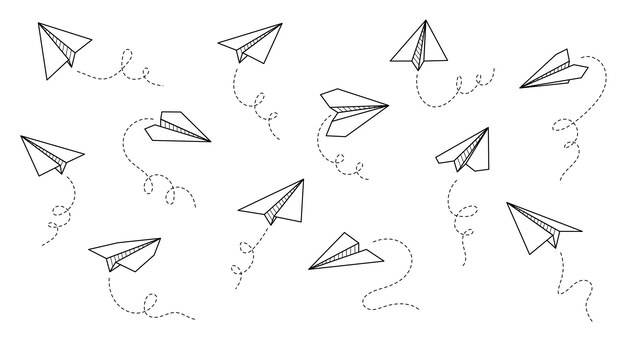 Иконка вектора бумажного самолета doodle стиль контура бумажный самолетик простой элемент самолета оригами dr