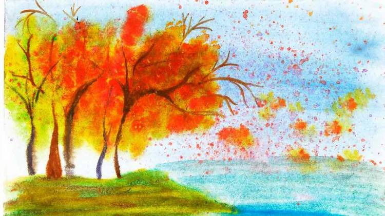 Как нарисовать осенний пейзаж акварельными красками