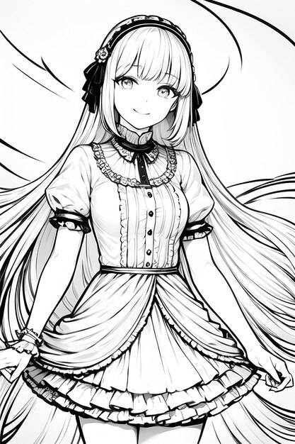 Черно-белый рисунок девушки с длинными волосами и в шляпе с надписью «я люблю аниме»