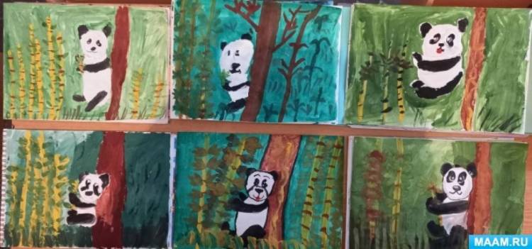 Конспект занятия по сюжетному рисованию в подготовительной группе «Панда под деревом с веточкой бамбука» 