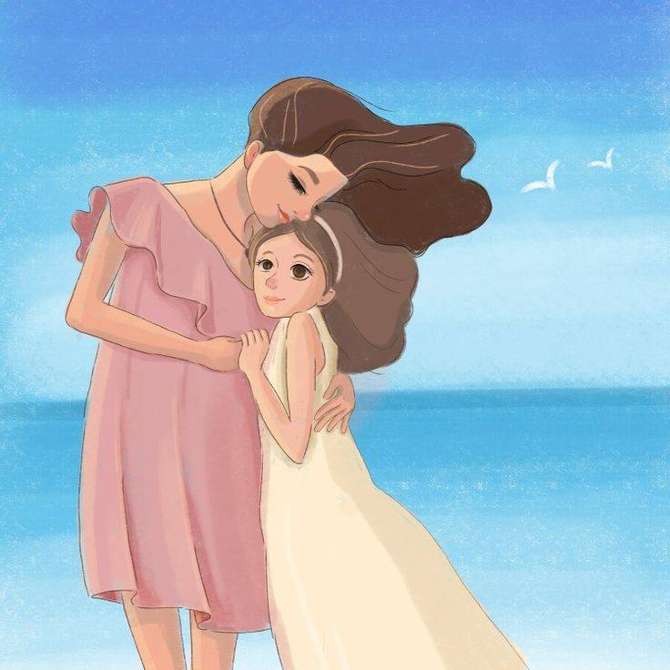 Мама и дочка у моря