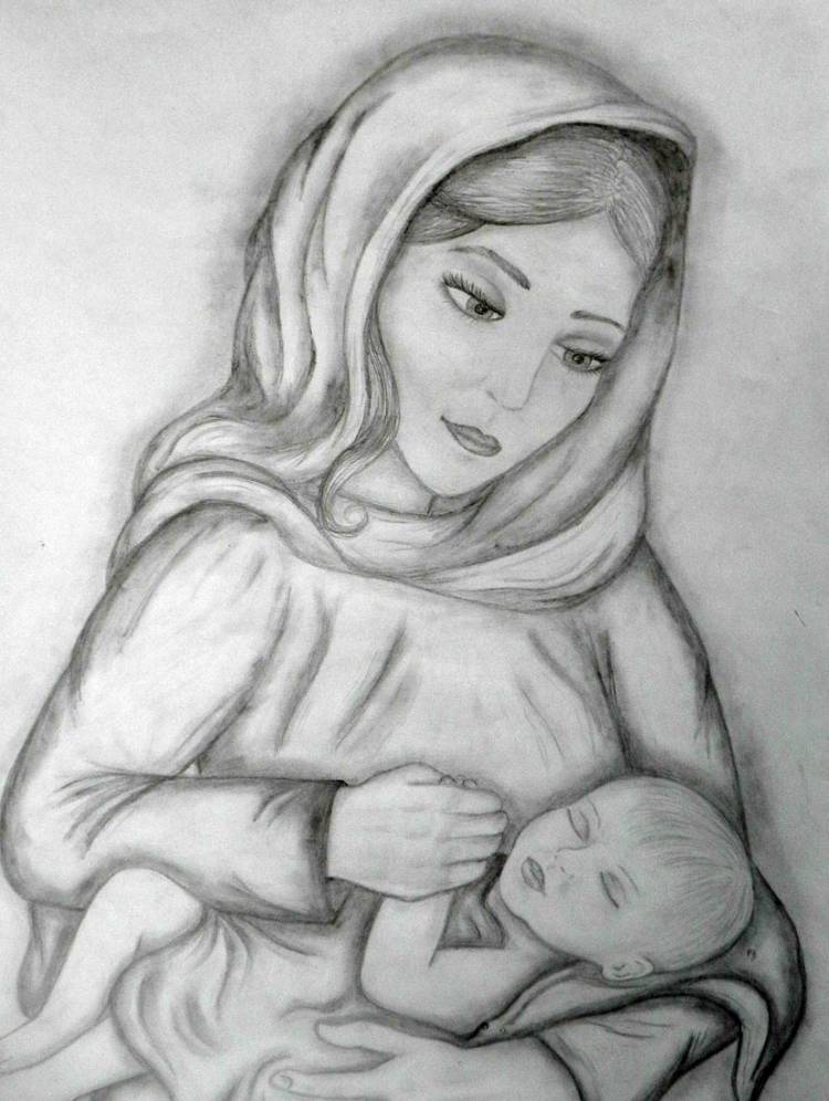 Рисунок карандашом мама и дочь 