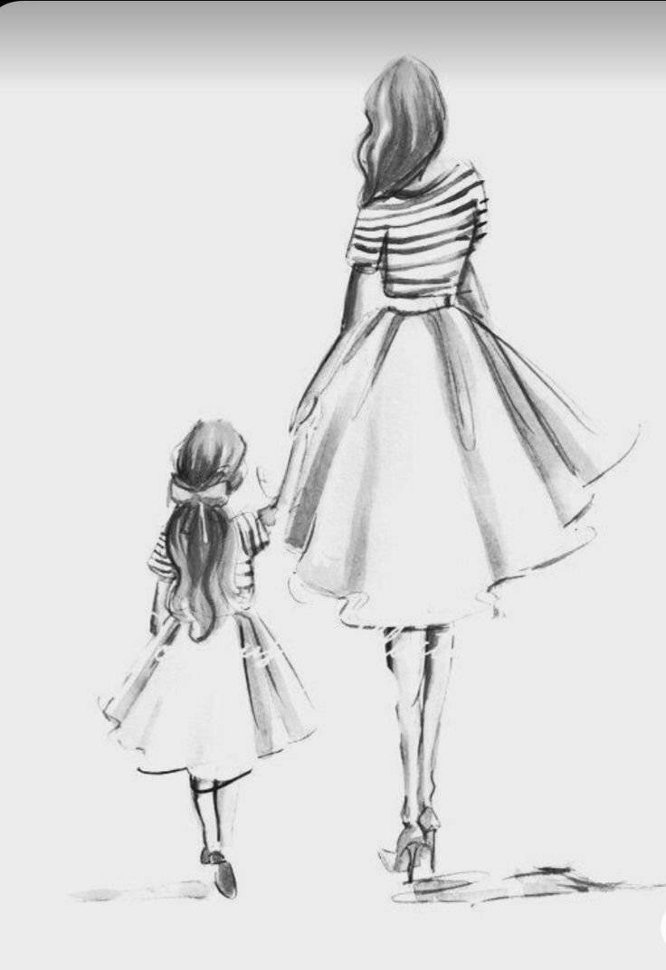Рисунок мама и дочь карандашом