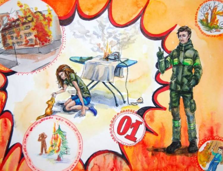 рисунков на тему пожарной безопасности для детей в садик и школу