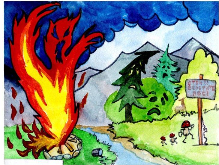 Детские рисунки на тему пожарной безопасности 