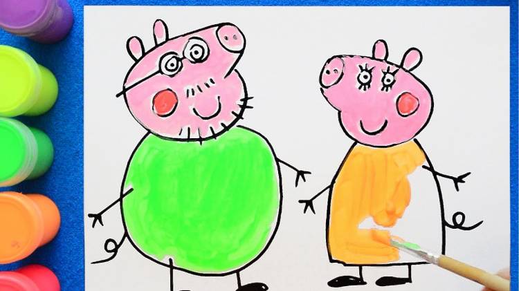 Рисуем маму и папу свинки Пеппы, Мама Свинка и Папа Свин