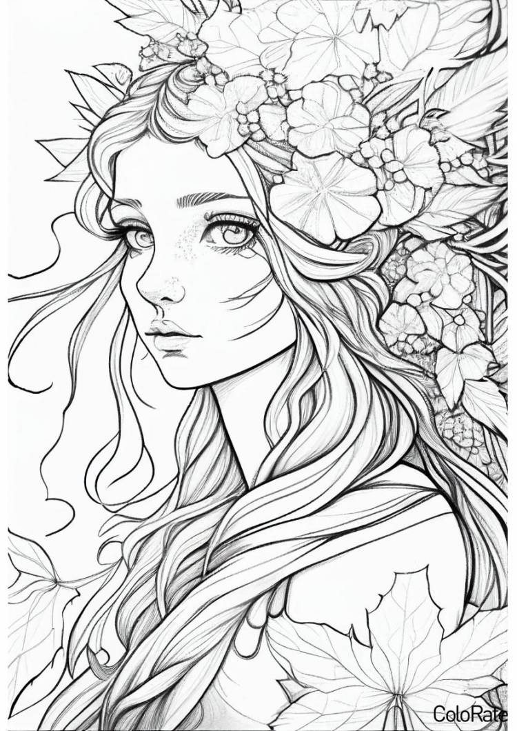 Раскраска Девушка с цветами в прическе распечатать