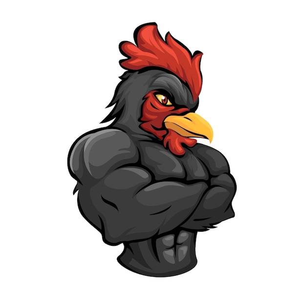 Черный петух-курица-талисман персонаж мультфильма векторная иллюстрация