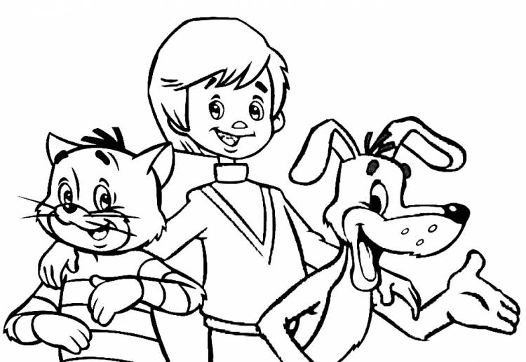 Раскраски для детей и взрослых хорошего качестваРаскраска герои мультфильма Простоквашино