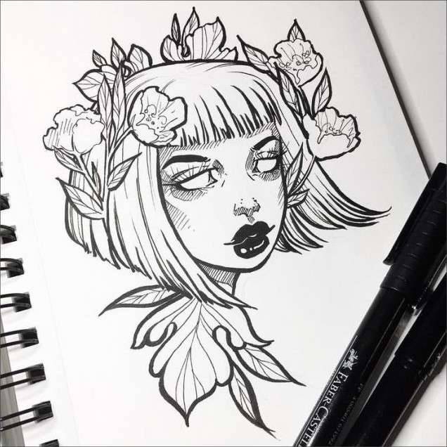 Простые рисунки карандашом девушка с цветами