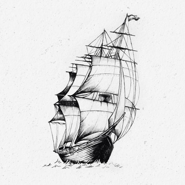 Корабль в море карандашом рисунок