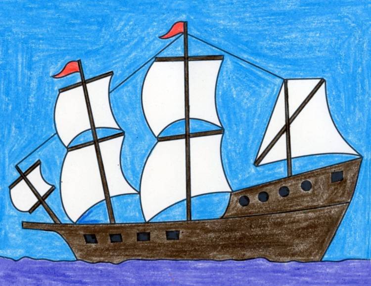 Рисунок детский рисунок корабля 