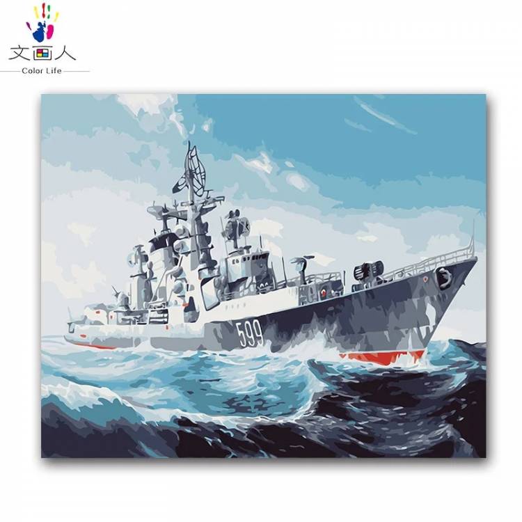 Военный корабль пейзаж картины diy картина маслом Раскраска по номерам с комплекты живопись на холсте для детской комнаты Настенный декор с рамкой