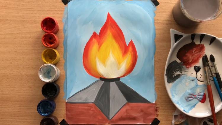 Рисуем вечный огонь гуашью (Простой рисунок ко Дню Победы