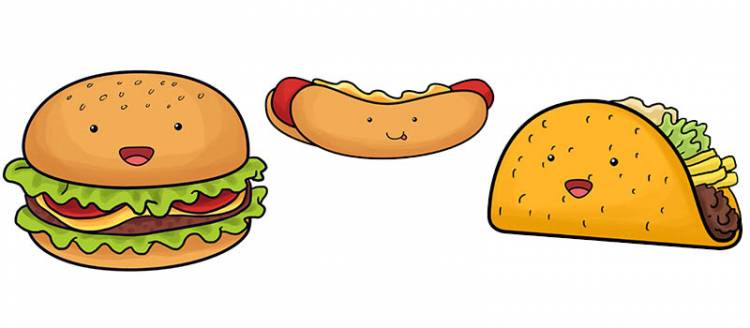 Как нарисовать бургер, хот-дог и тако