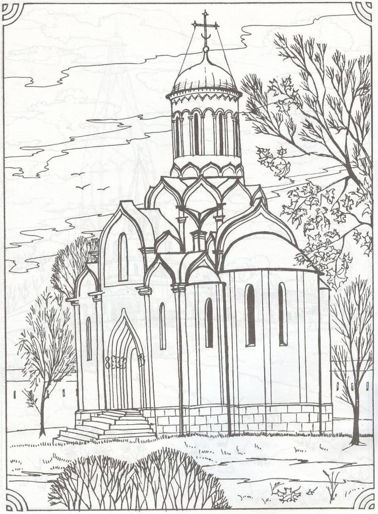 Контурный рисунок церковь 