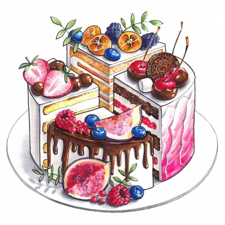 Праздничный торт рисунок
