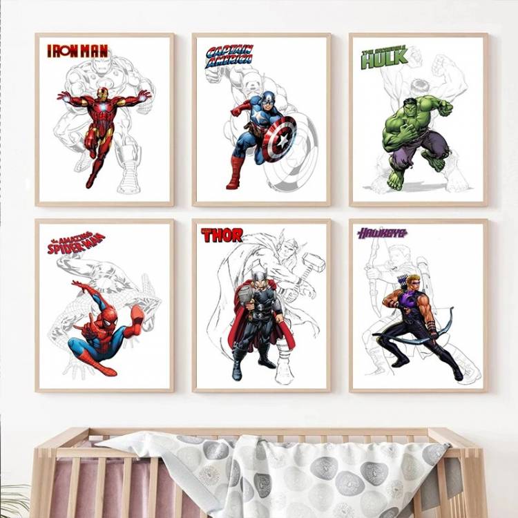 Постер и принты Disney, рисунок супергероев Marvel Мстители, картины на холсте, настенное искусство, картина для гостиной, детской, спальни, домашний декор