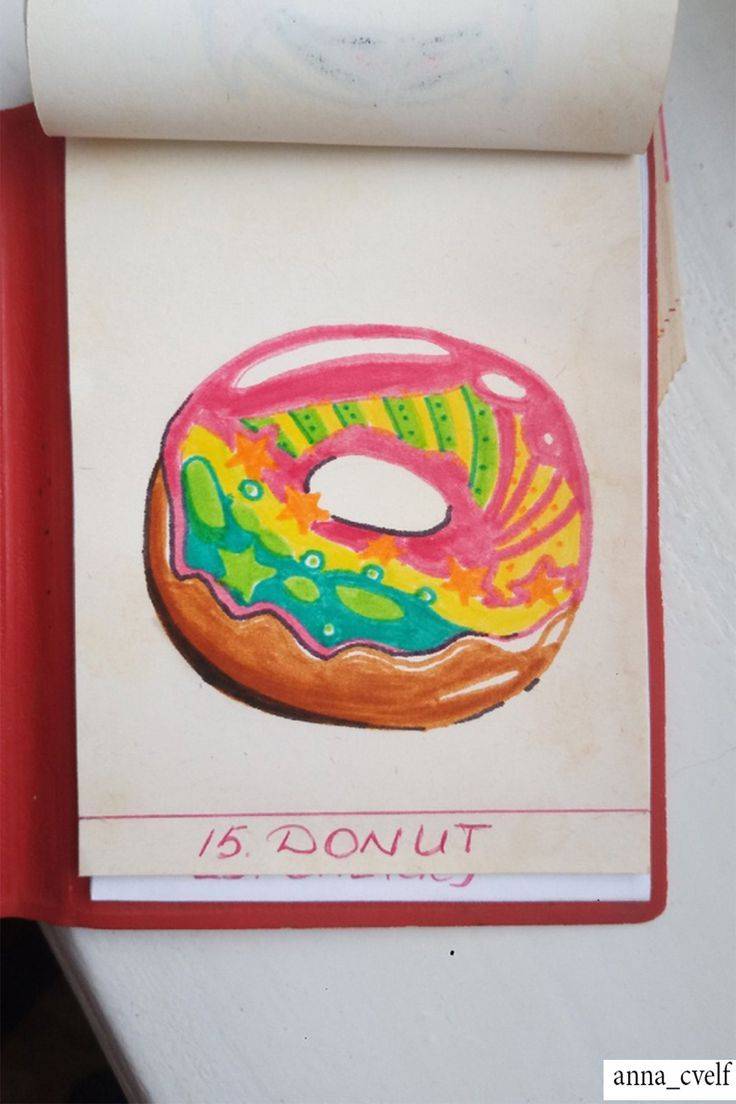 рисунок пончик в скетчбук, magic donut in sketchbook