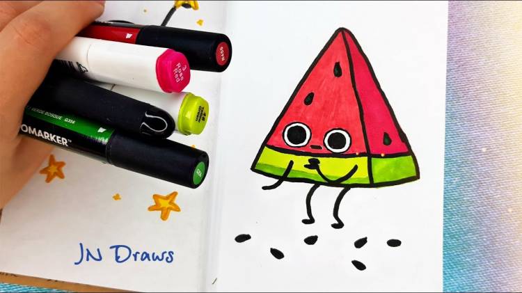 Как Нарисовать Арбузик Простые Рисунки В Скетчбук, Личный Дневник Как Рисовать В Стиле Каваии