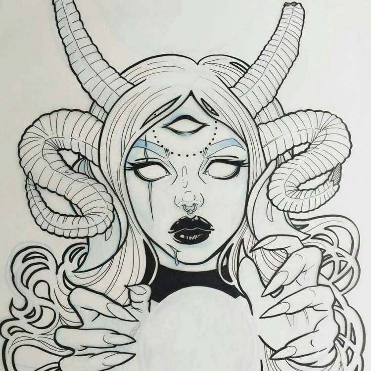 Девушка демон рисунок цветной