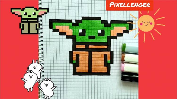 Малыш Йода Как нарисовать по клеточкам Пиксель Арт Простые рисунки Drawings Pixel Art
