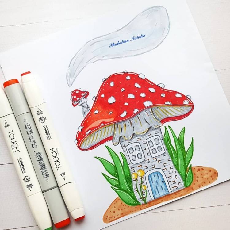 Рисунки грибы для скетчбука