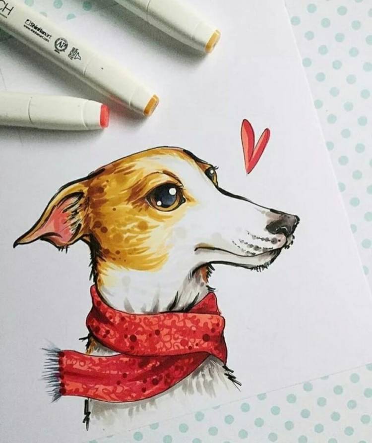 Рисунки собак маркерами легкие