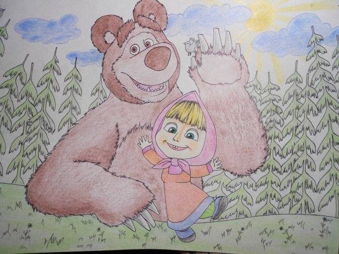 Детский рисунок маша и медведь 
