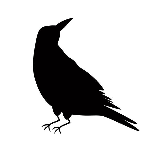 Хэллоуин ворона черный ворон птица изолированы на белом ручной рисунок силуэт черной вороны векторная птица черный ворон графический элемент формы