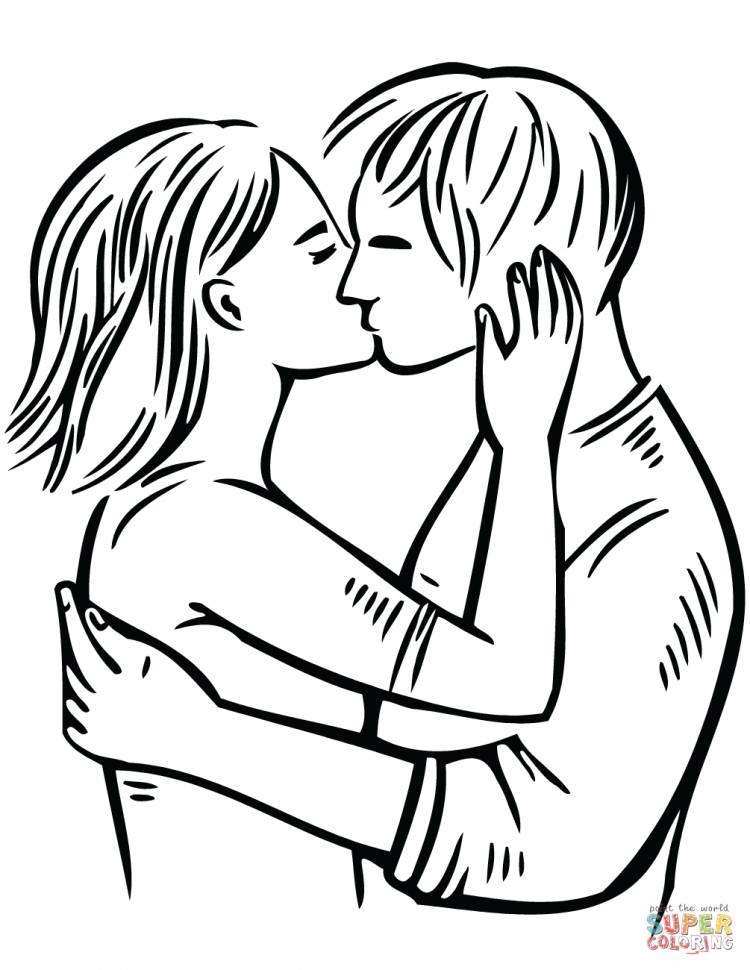 Раскраска Пара целующихся