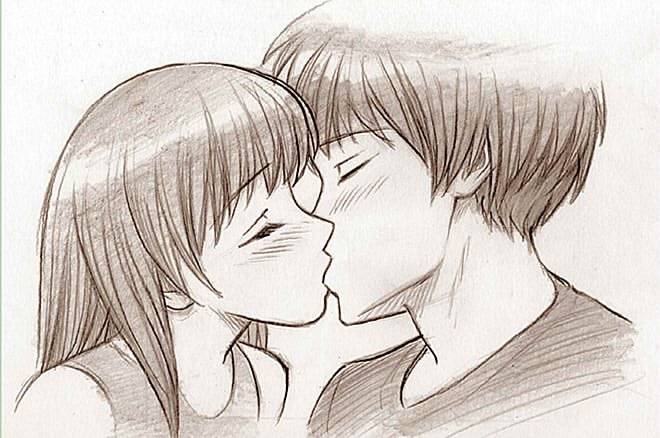 Рисунки аниме целуются 