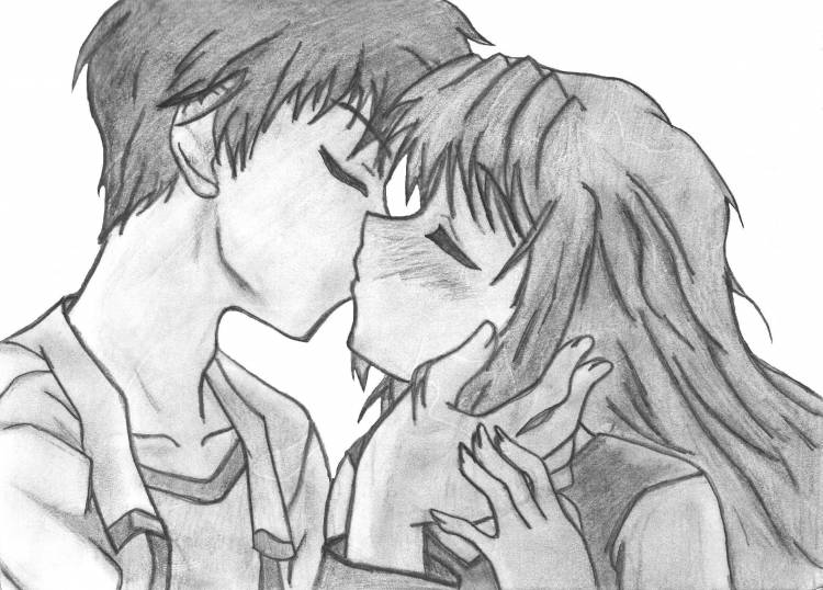 Рисунки целующиеся аниме 