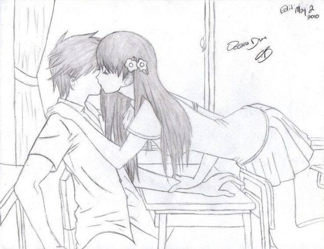 Рисунки для срисовки аниме поцелуй 