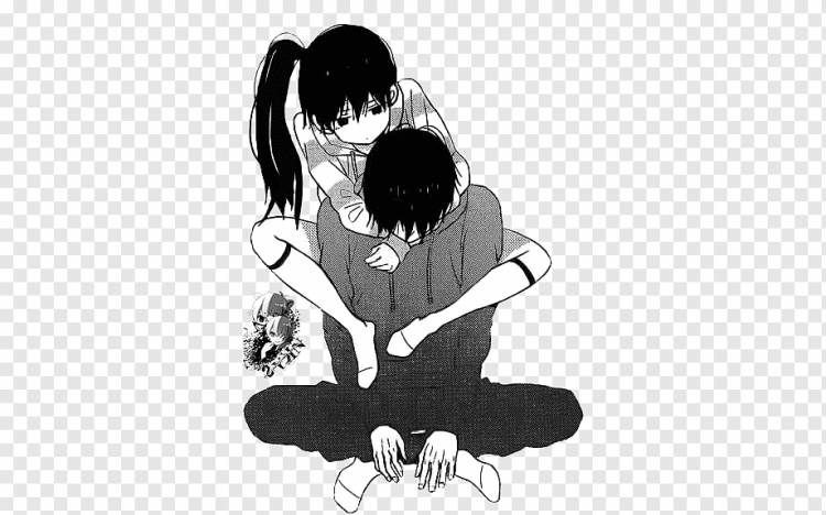 Черно-белый рисунок аниме Манга, Аниме, черные волосы, манга, пара png