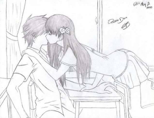 Простые рисунки для рисования аниме поцелуй