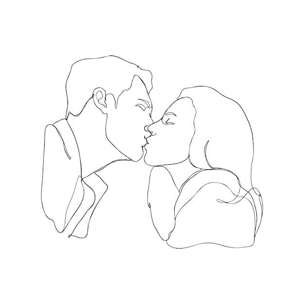 Пара, нарисованная от руки, целуется в одну линию