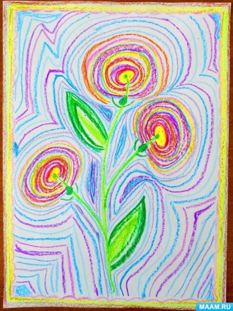 Мастер-класс для детей по рисованию цветов восковыми мелками 