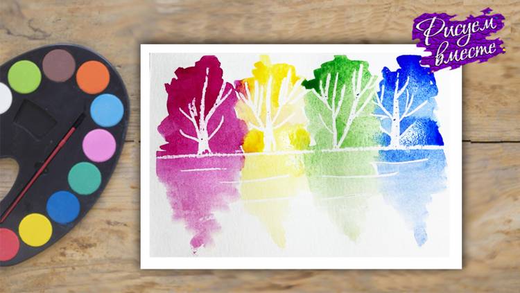 Простой рисунок осенних деревьев поэтапно для детей красками в школу видео урок