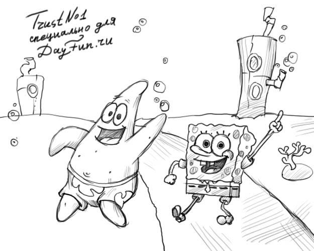 Рисунки карандашом Губка Боб и Патрик для срисовки 