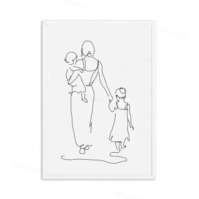 Линейный Рисунок мамы и ребенка, настенные картины, минималистичный постер и принты на холсте для мамы, обнимания, дочери или сына, домашний декор