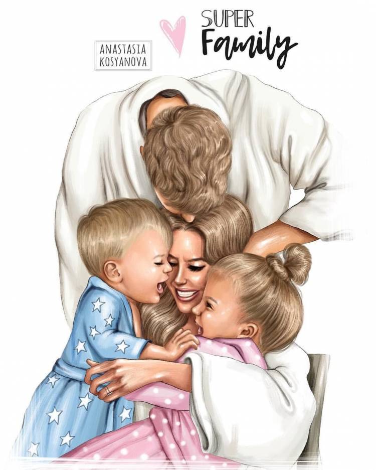 Мама папа и две дочки рисунок