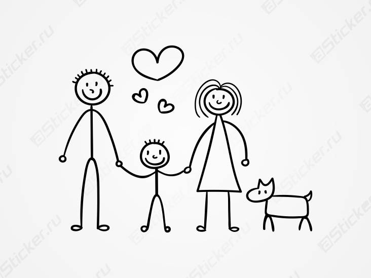 Наклейка семейная, наклейка семья на авто, папа, мама, сын и собака на авто, магази наклеек на авто
