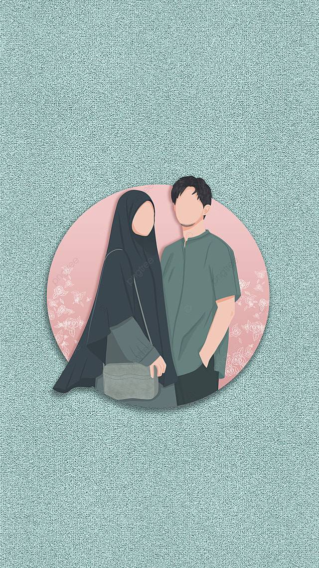 обои иллюстрация мусульманской пары которые любят друг друга на пастельно зеленом фоне Обои Изображение для бесплатной загрузки