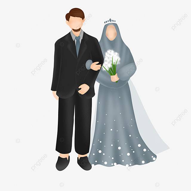 Иллюстрация мусульманской пары в свадебном платье Syar I PNG , Свадебное платье, серое платье, мусульманская пара PNG картинки и пнг PSD рисунок для бесплатной загрузки