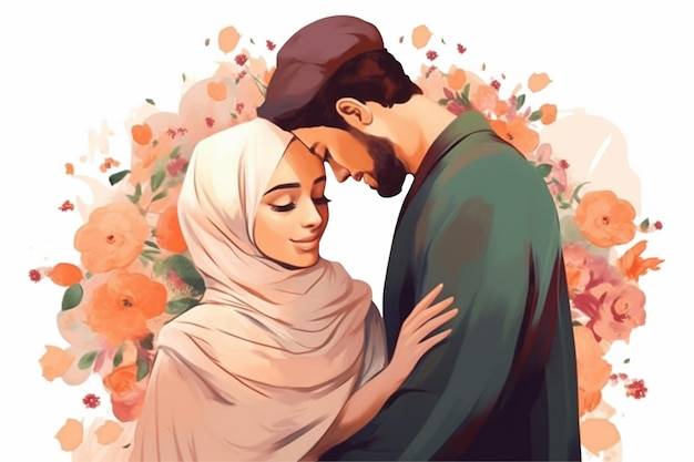 Фото пара влюбленных мусульманская пара в любви иллюстрации